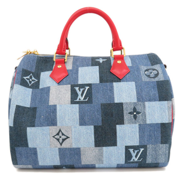 Louis Vuitton Speedy Bandouliere 30 Denim Patchwork Shoulder Bag Blue - Picture 2 of 7
